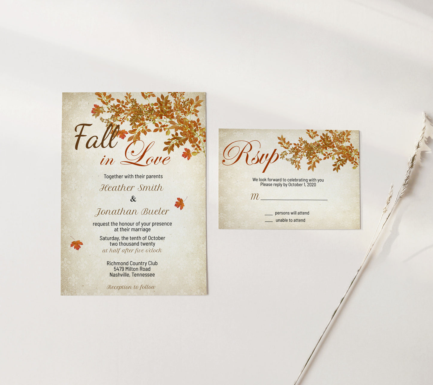 Fall In Love Rustic Maple Leaf Wedding Invitation