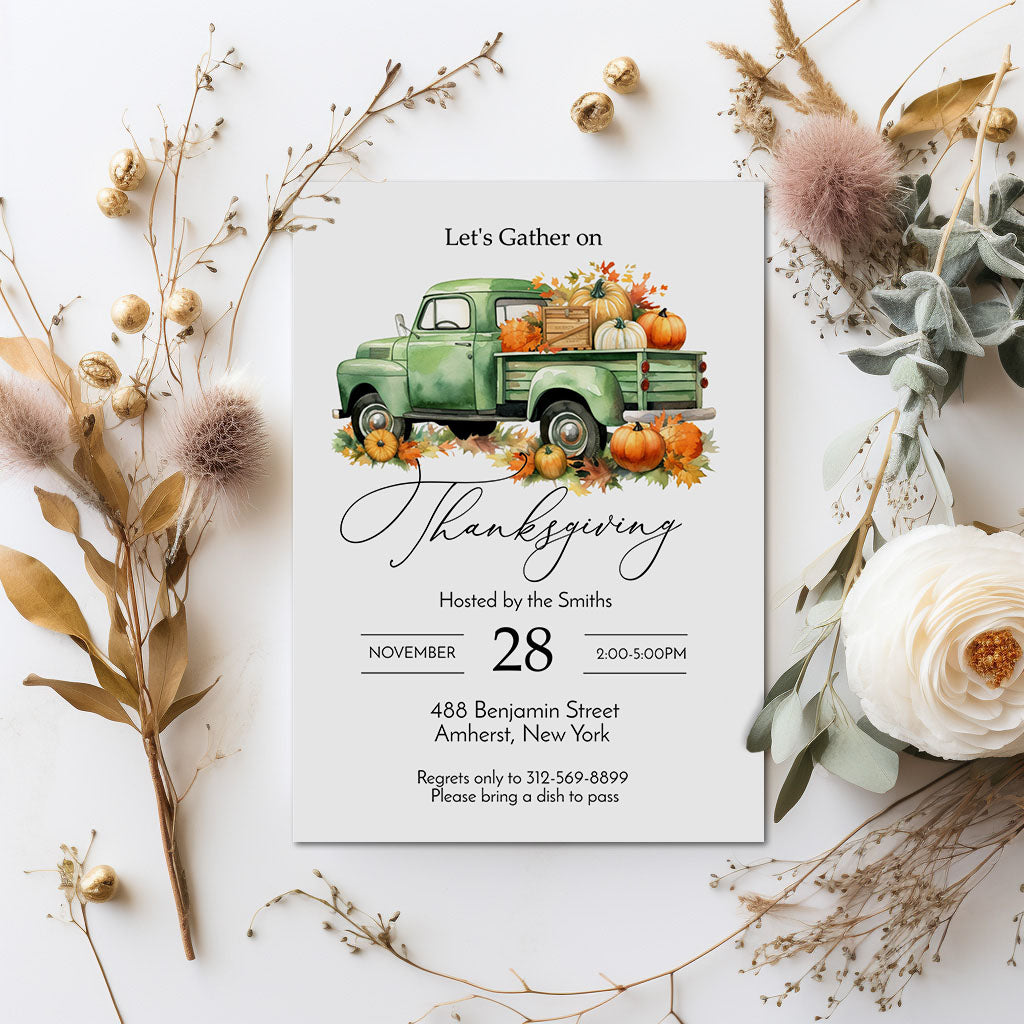 Pumpkin Farm Truck Thanksgiving Invitation