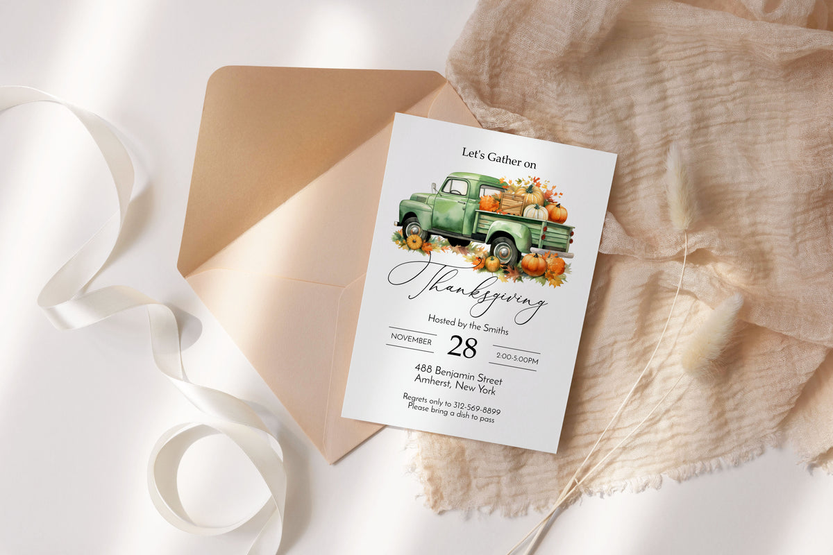 Pumpkin Farm Truck Thanksgiving Invitation