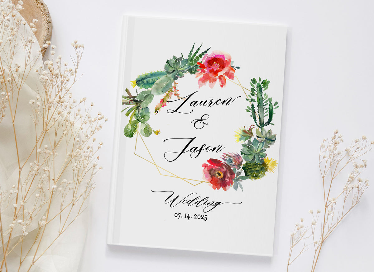 Fiesta Cactus Watercolor Wedding Guest Book