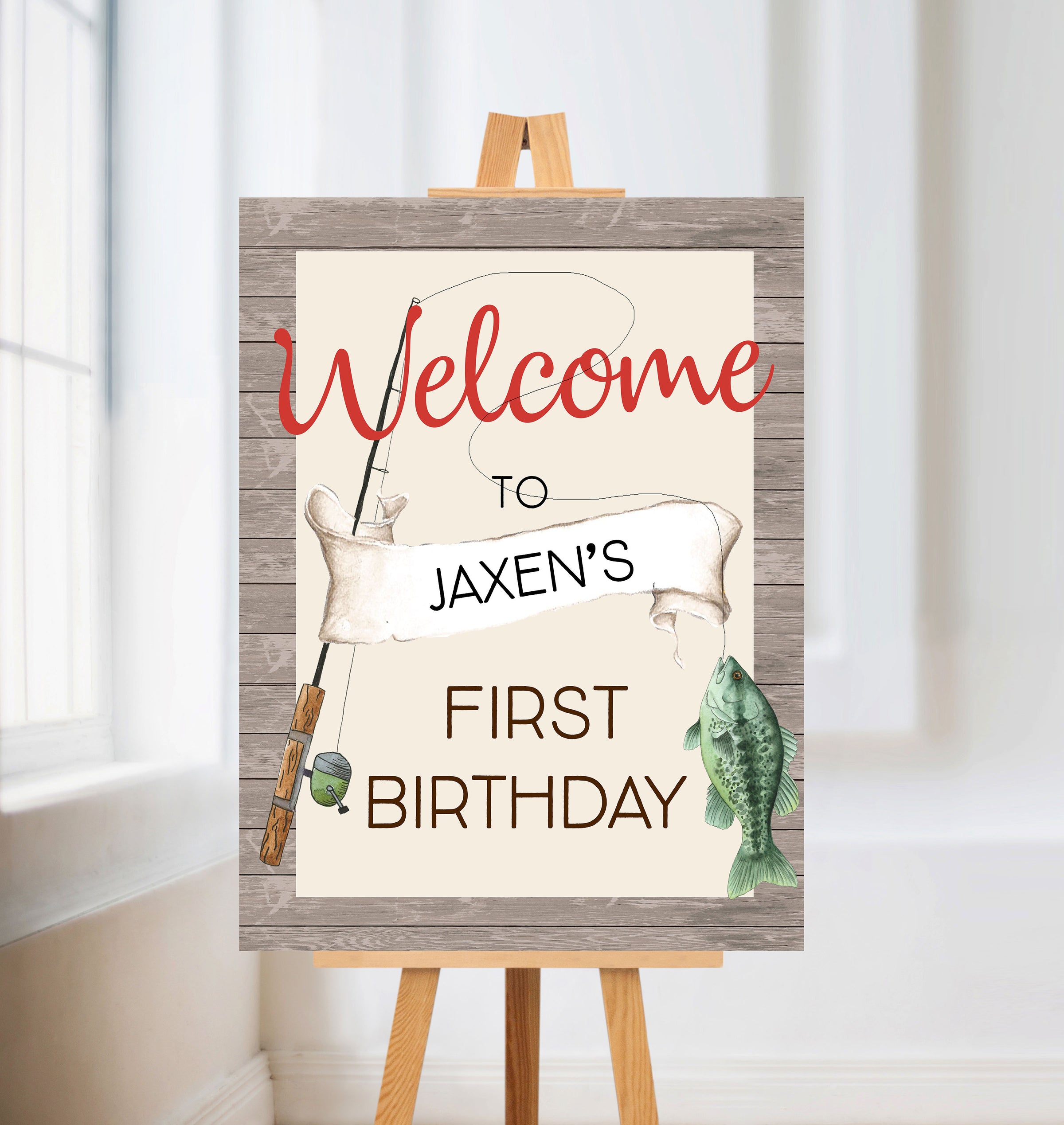 Fishing First Birthday Welcome Sign