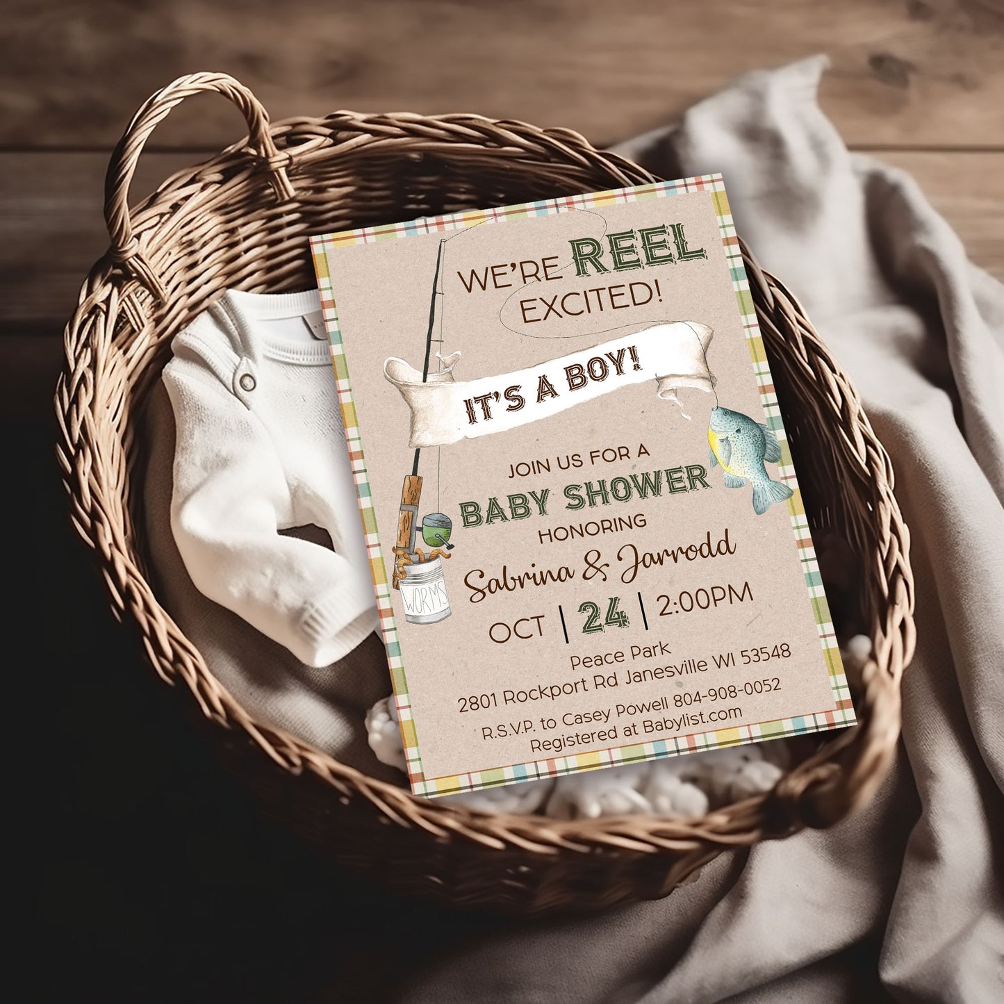 We're REEL Excited Fishing Baby Shower Invitation