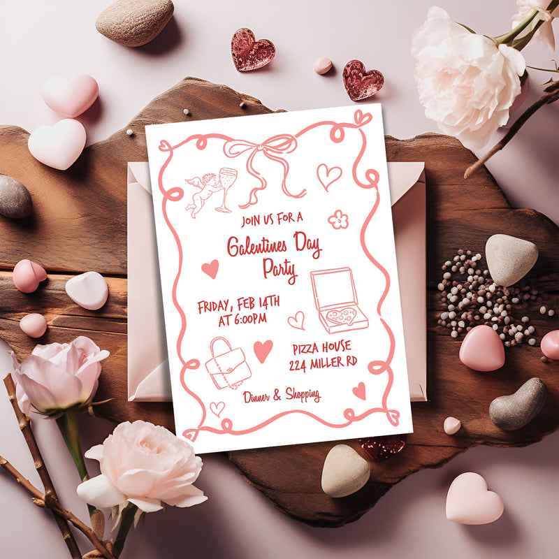 Galentine's Day Party Hand Drawn Invitation