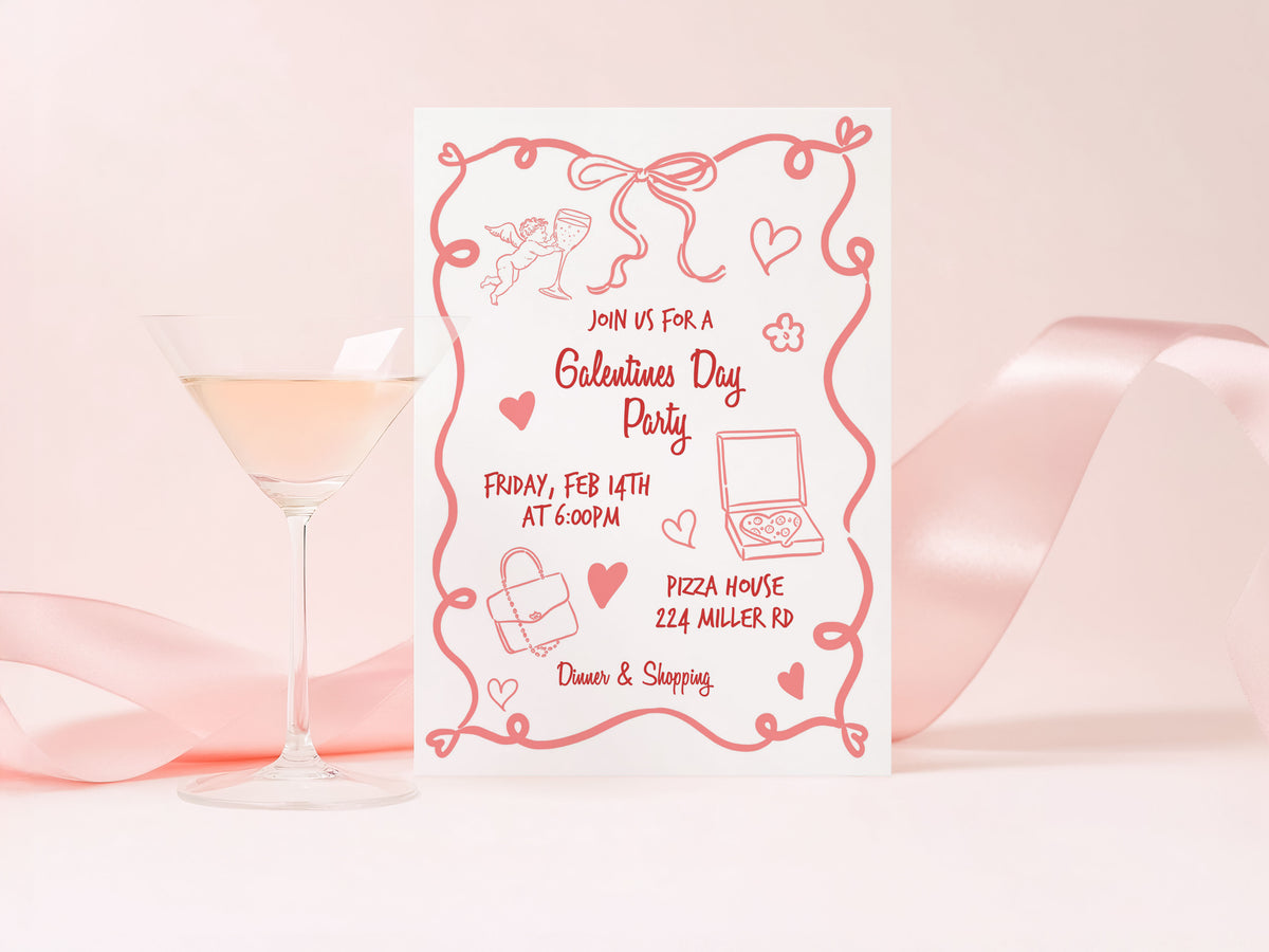 Galentine's Day Party Hand Drawn Invitation