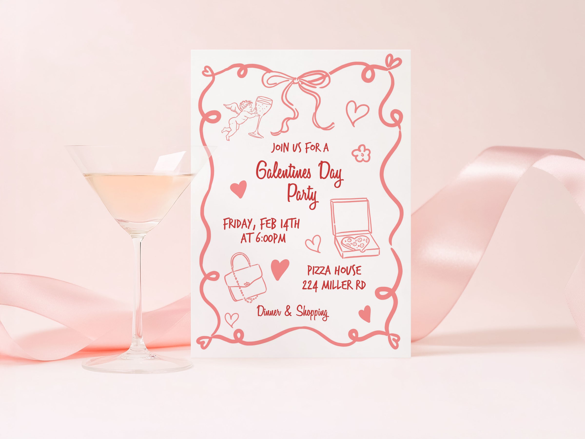 Galentine's Day Party Hand Drawn Invitation