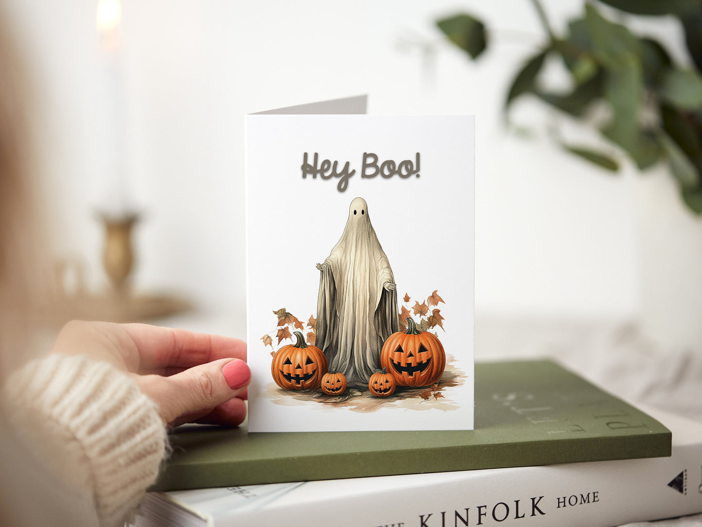 Halloween Ghost Hey Boo Greeting Card