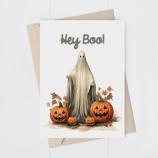 Halloween Ghost Hey Boo Greeting Card