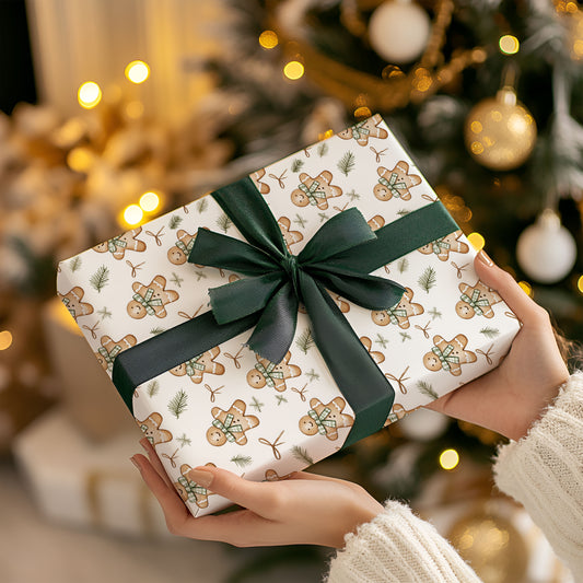 Ginger Breadmen Greenery Wrapping Paper Roll