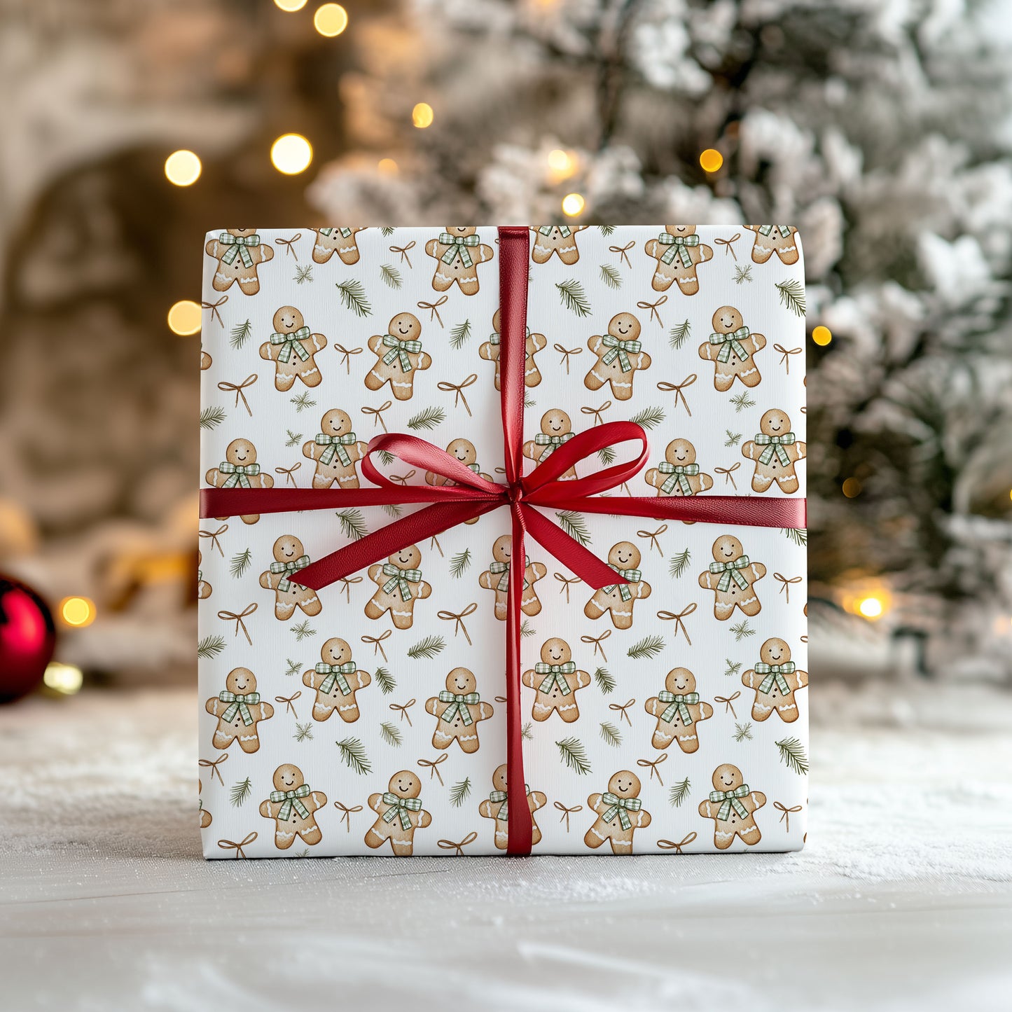 Ginger Breadmen Greenery Wrapping Paper Roll