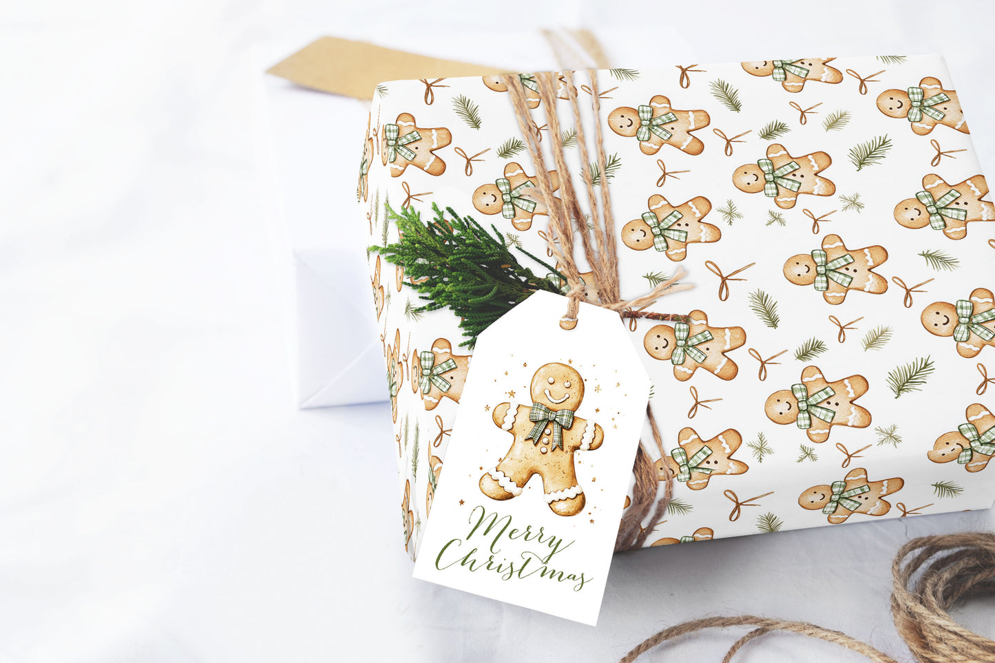 Ginger Breadmen Greenery Wrapping Paper Roll