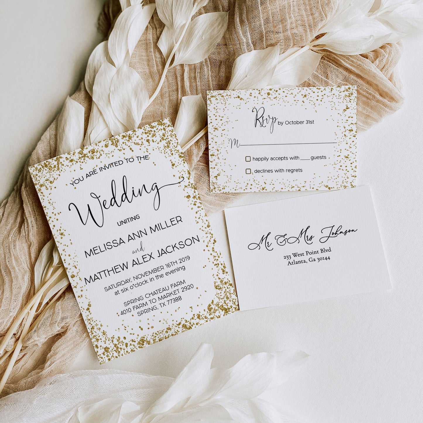 Gold Glitter Wedding Invitation