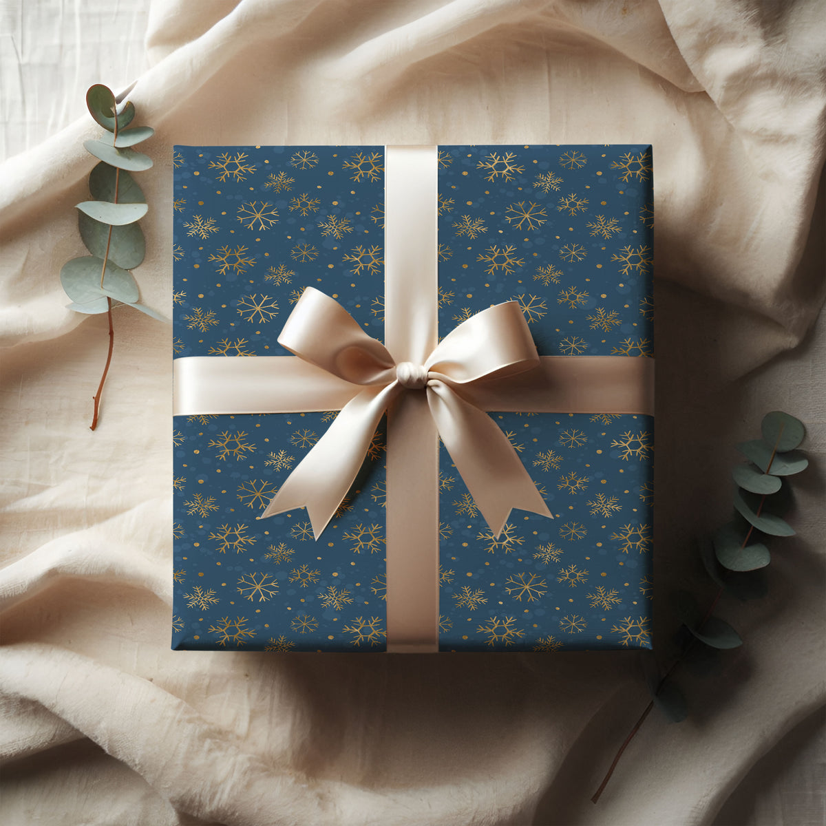 Gold Snowflak Blue Wrapping Paper