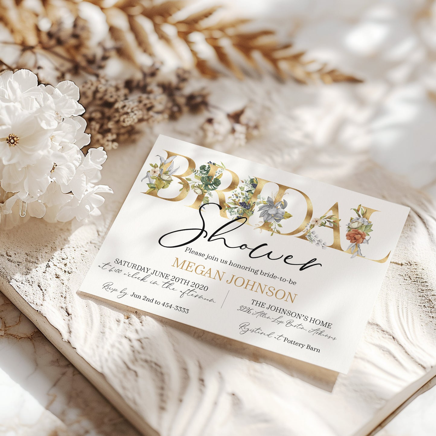 Gold Letter Floral Bridal Shower Invitation