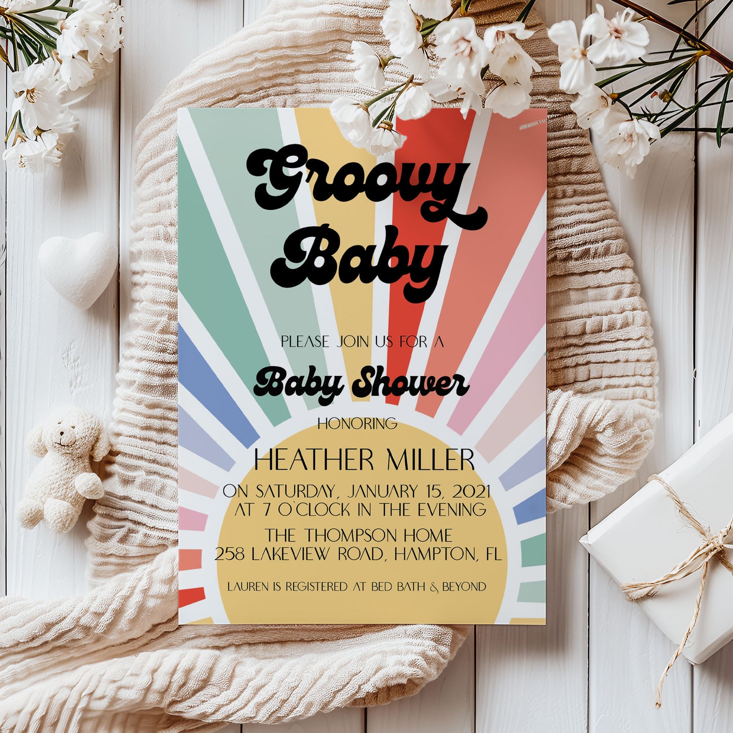 Groovy Rainbow Baby Shower Invitation