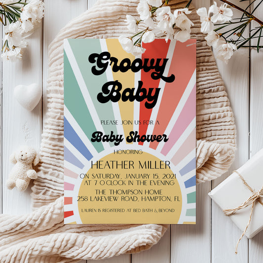 Groovy Rainbow Baby Shower Invitation