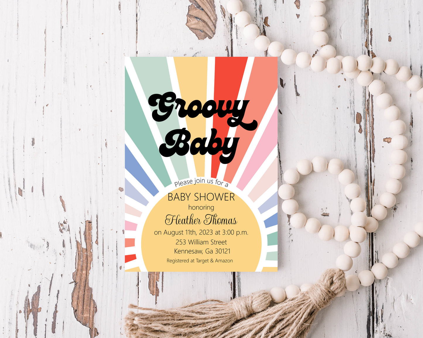 Groovy Rainbow Baby Shower Invitation