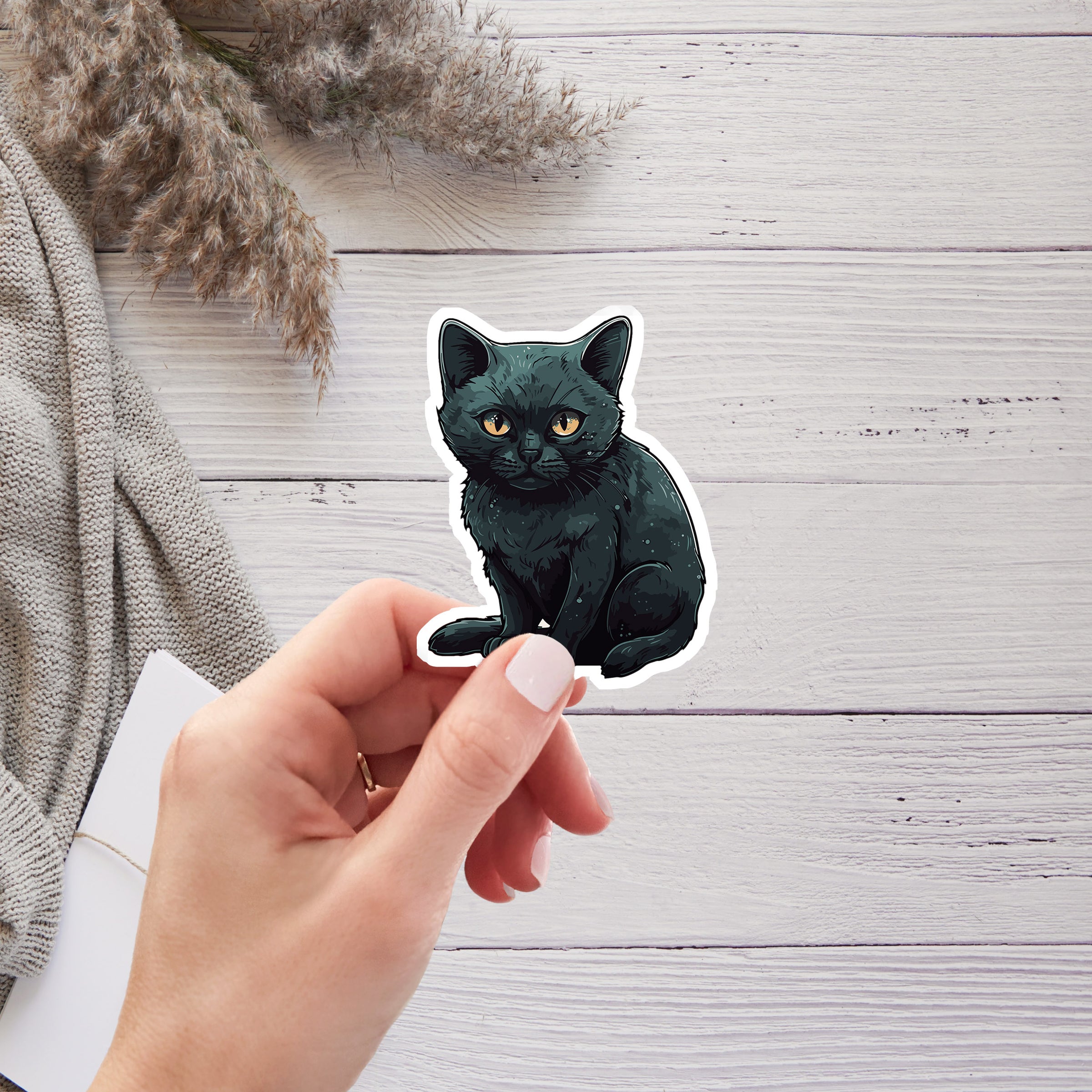 Black Halloween Cat Waterproof Stickers