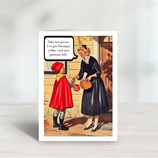 Halloween Trick or Treat Retro Adult Humor Greeting Card