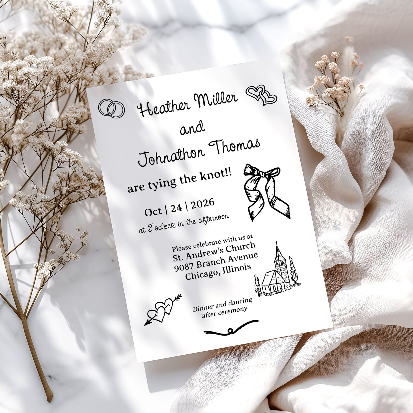 Illustrated Wedding Invitation Wedding Invitation Suite