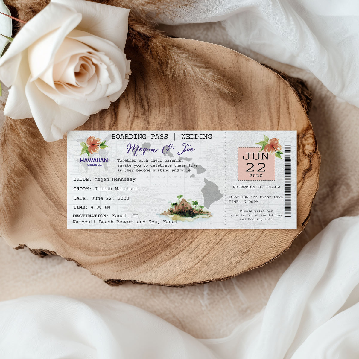 Hawaii Boarding Pass Ticket Wedding Invitation Suite