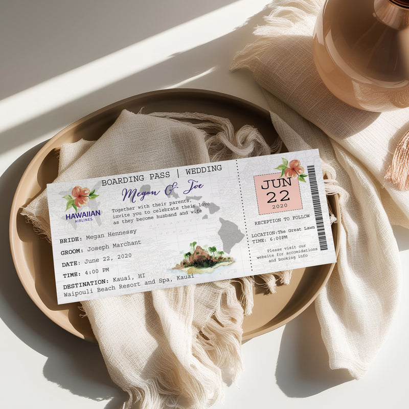 Hawaii Boarding Pass Ticket Wedding Invitation Suite