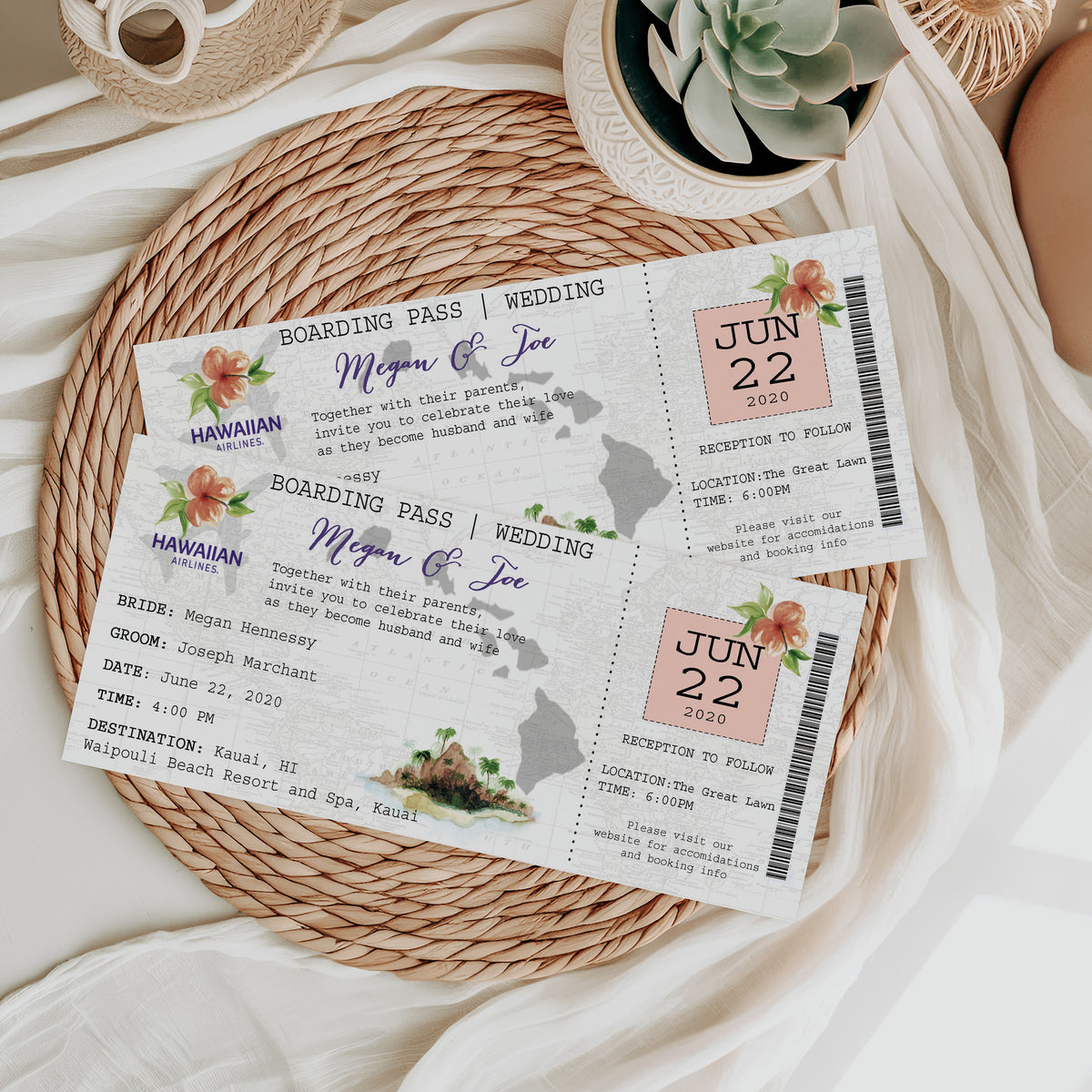 Hawaii Boarding Pass Ticket Wedding Invitation Suite