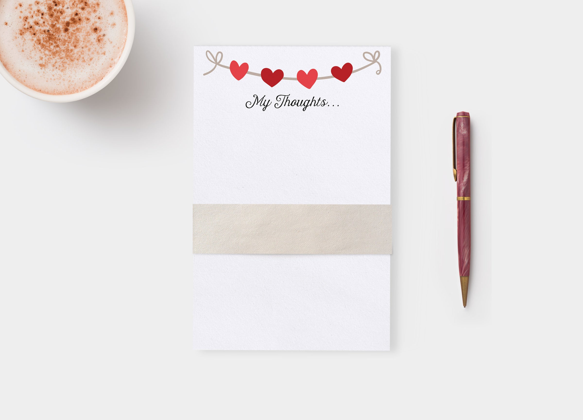 String of Hearts Valentines Notepad