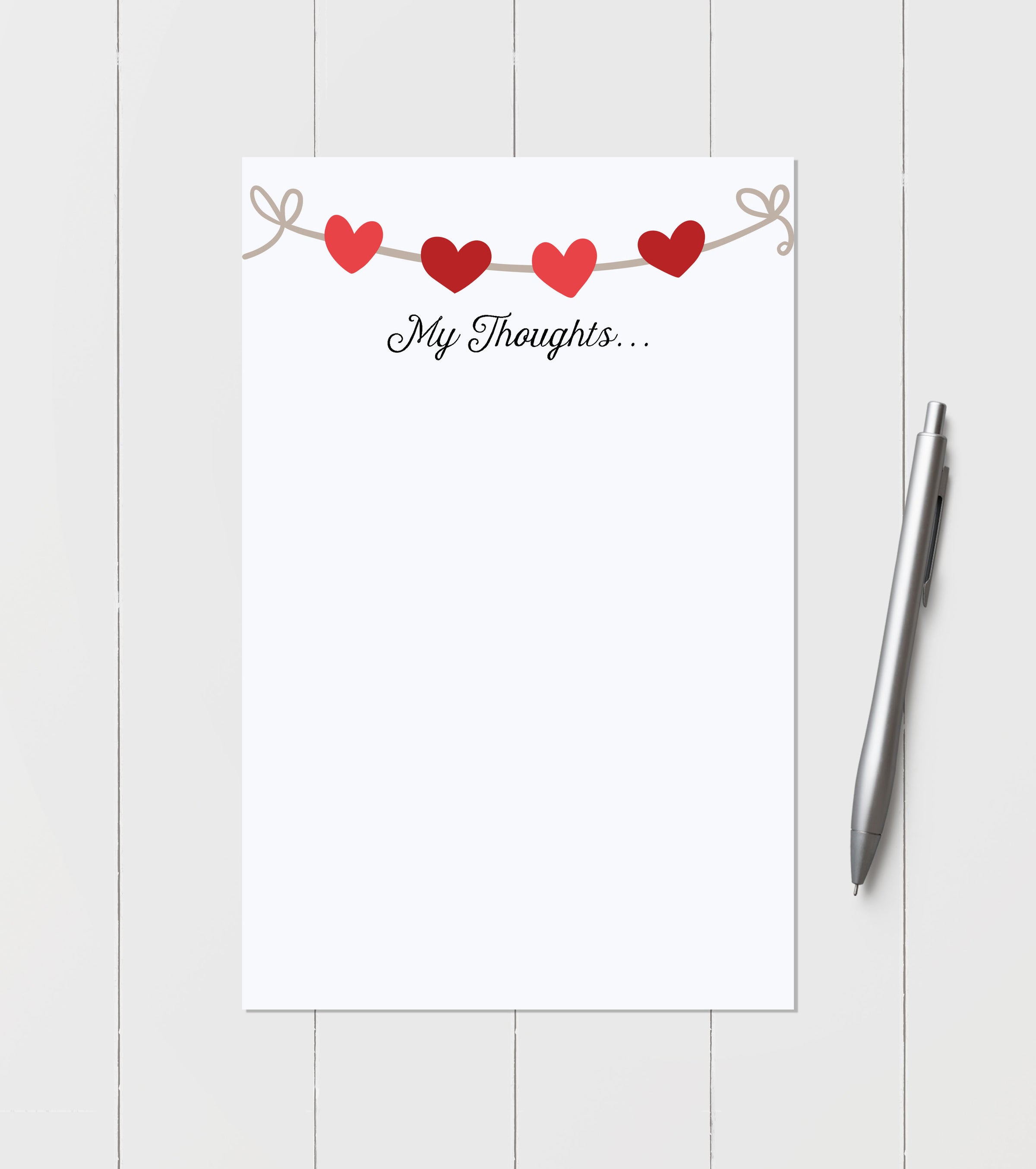 String of Hearts Valentines Notepad