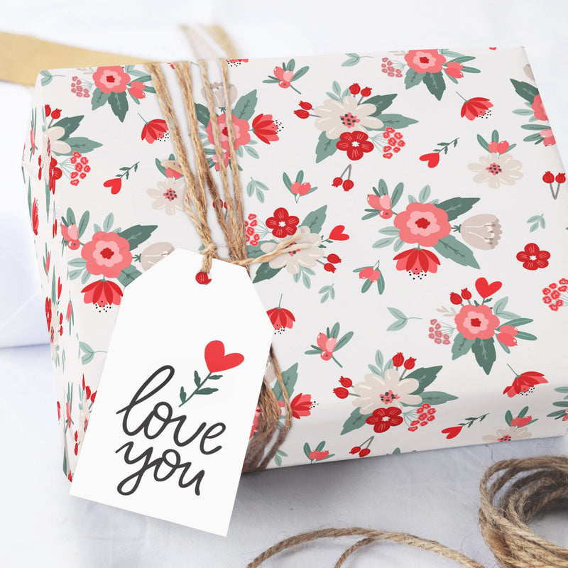 Valentine Pink Red Floral Wrapping Paper