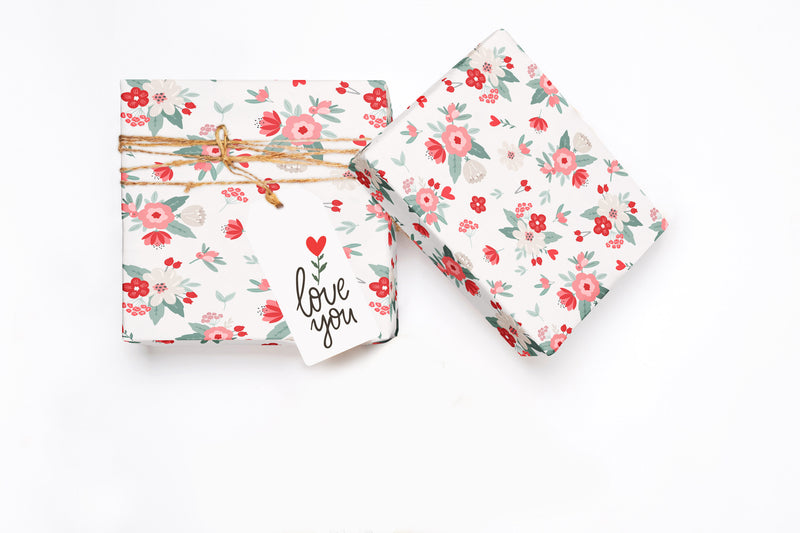 Valentine Pink Red Floral Wrapping Paper