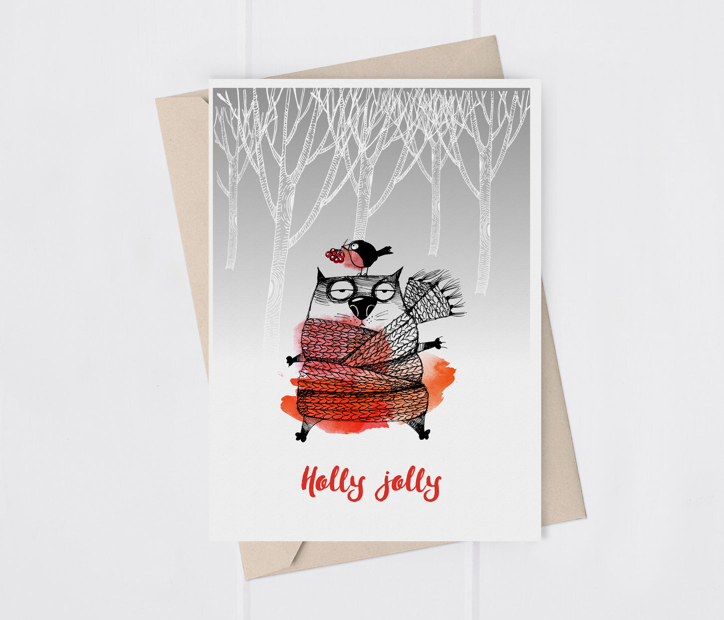 Holly Jolly Cat Greeting Card
