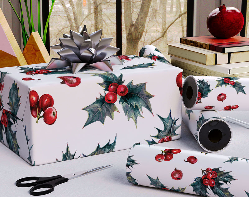 Festive Holly Christmas Wrapping Paper