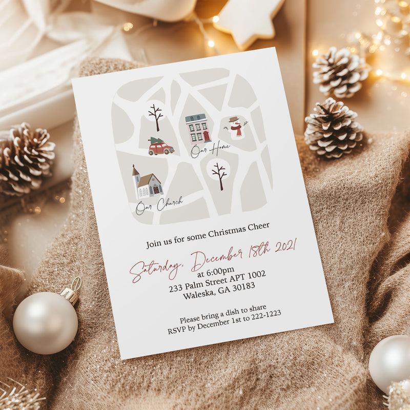 Neighborhood Map Christmas Party Invitation