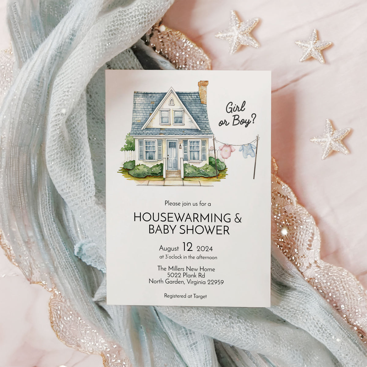 Housewarming & Gender Reveal Baby Shower Invitation