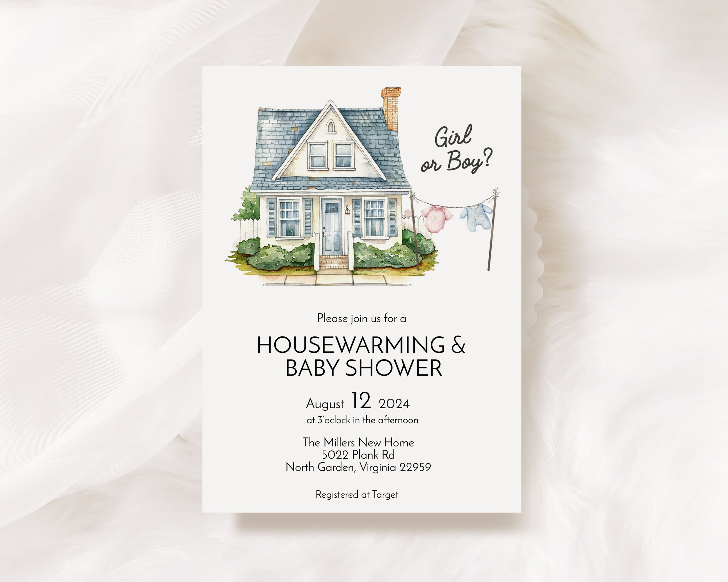 Housewarming & Gender Reveal Baby Shower Invitation