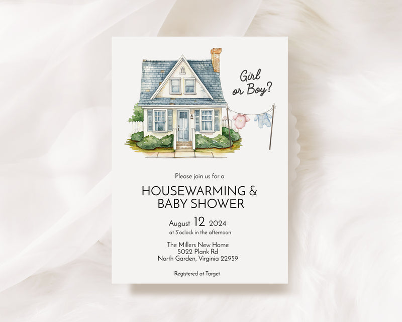 Housewarming & Gender Reveal Baby Shower Invitation