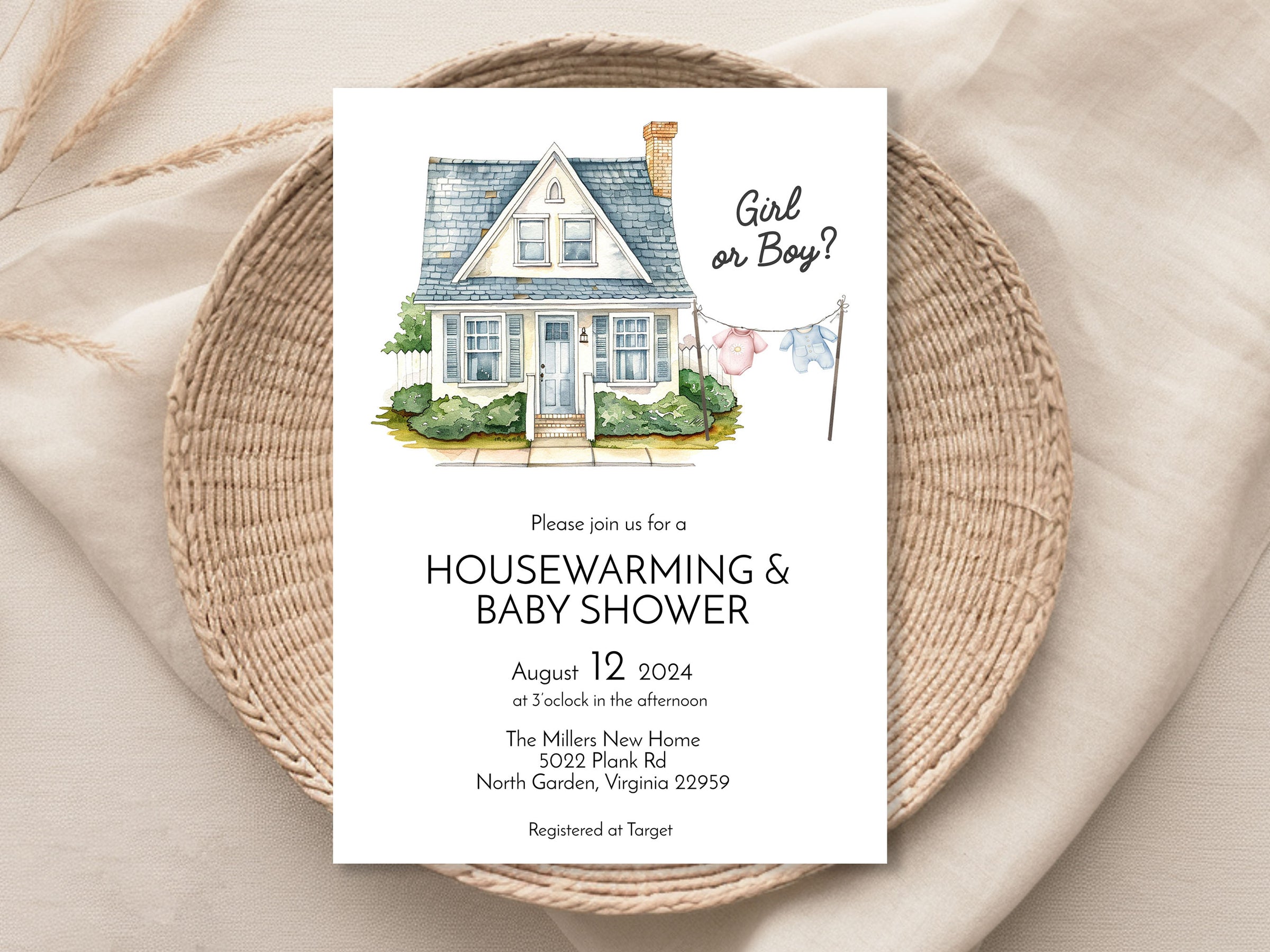 Housewarming & Gender Reveal Baby Shower Invitation