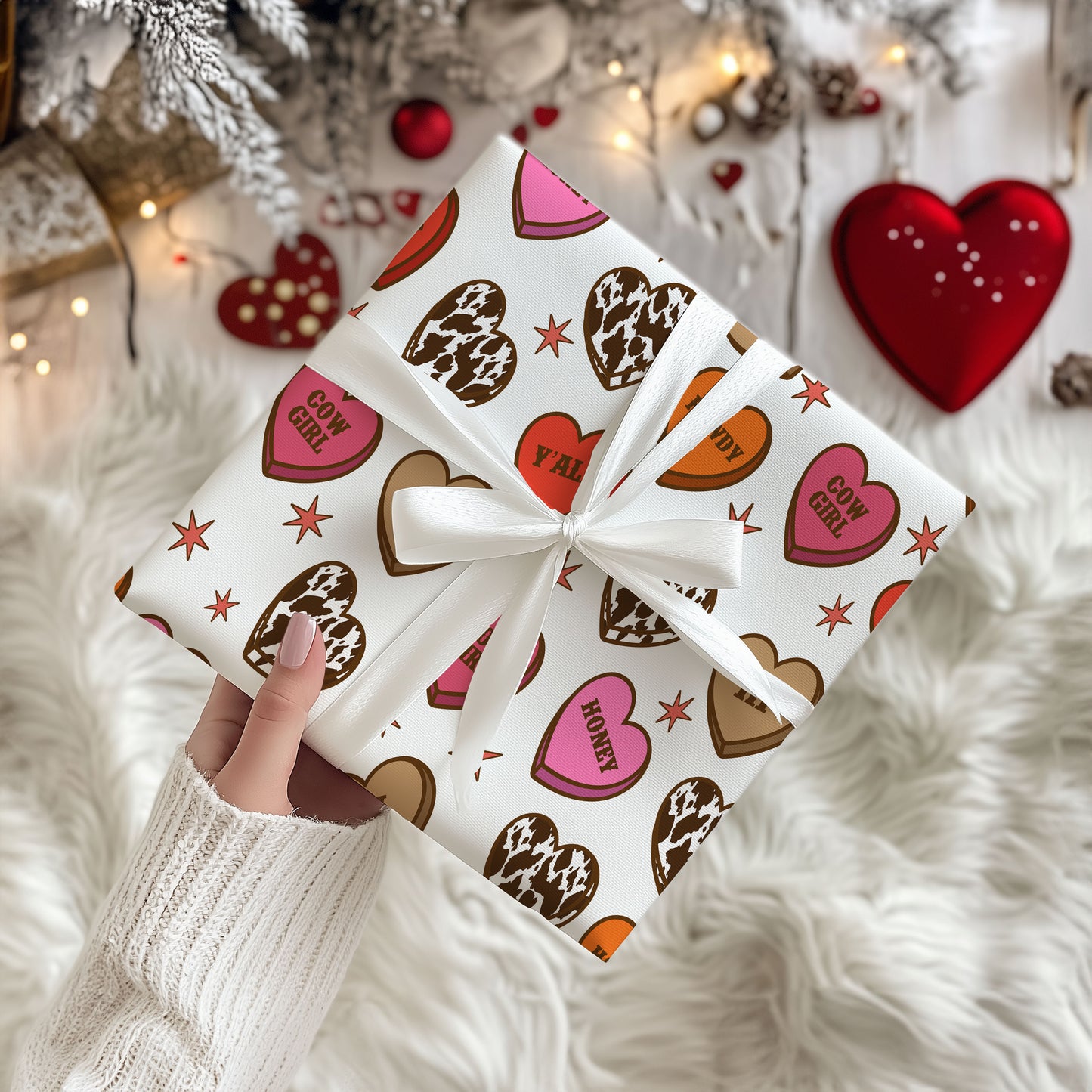 Valentine Howdy Hearts Wrapping Paper Sheets