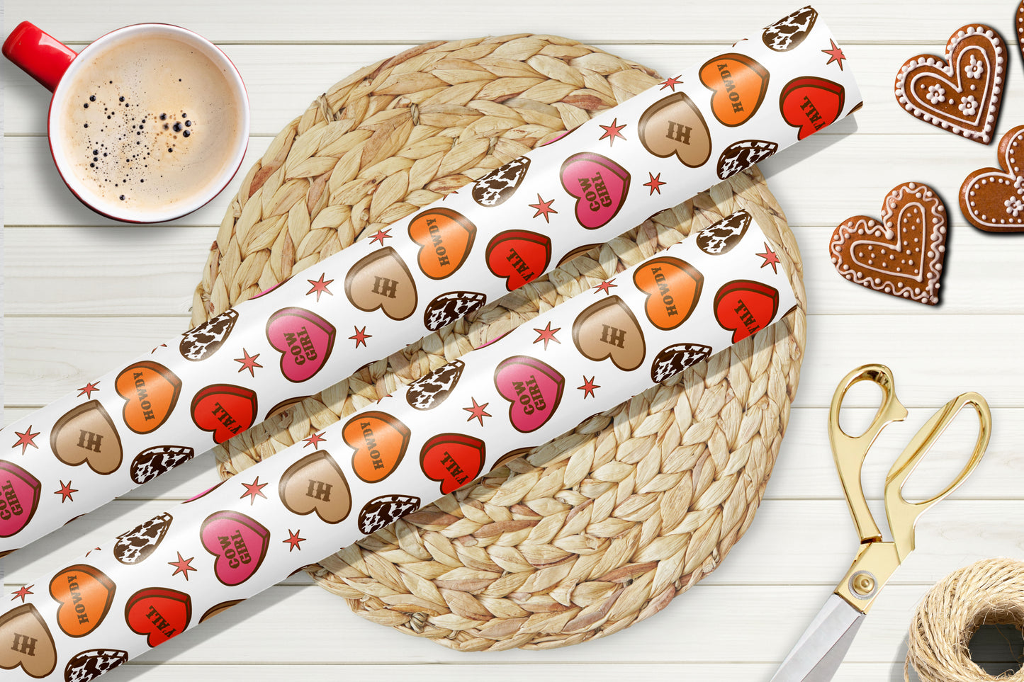 Valentine Howdy Hearts Wrapping Paper Sheets