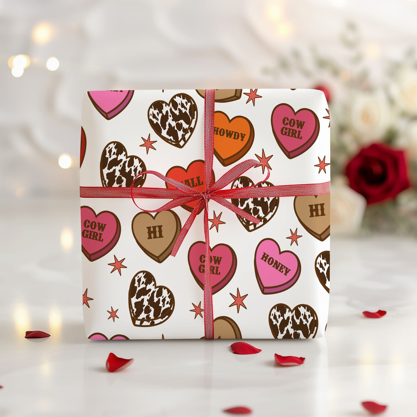 Valentine Howdy Hearts Wrapping Paper Sheets