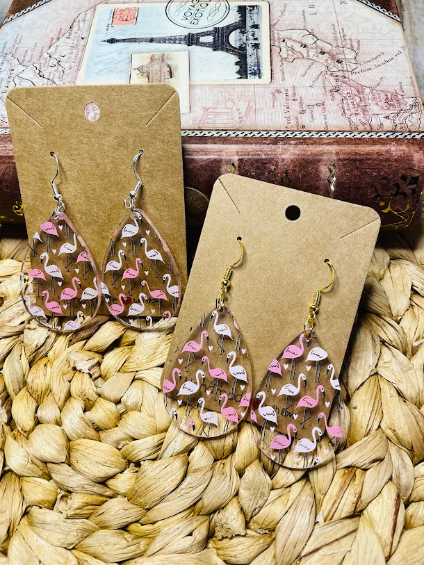 Pink Flamingo Teardrop Acrylic Earrings