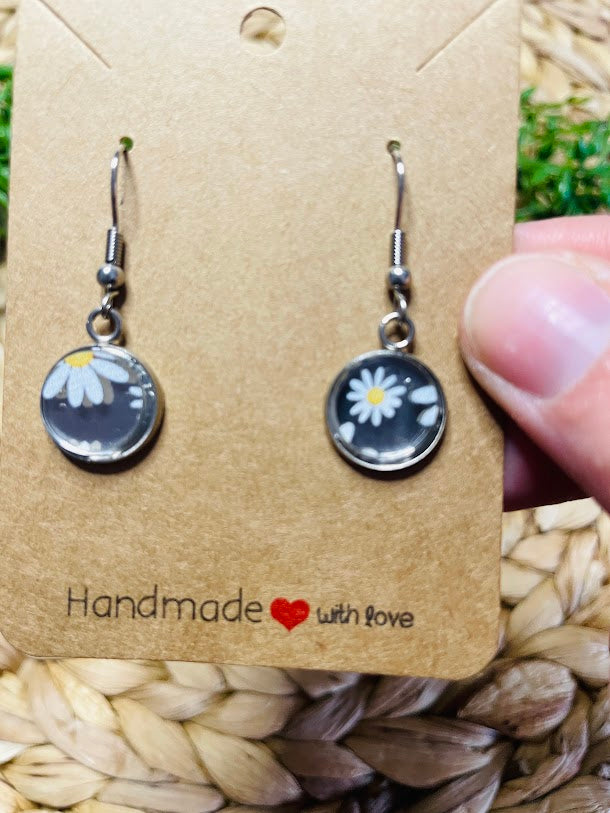 Mini Sunflower Acrylic Silver Earrings