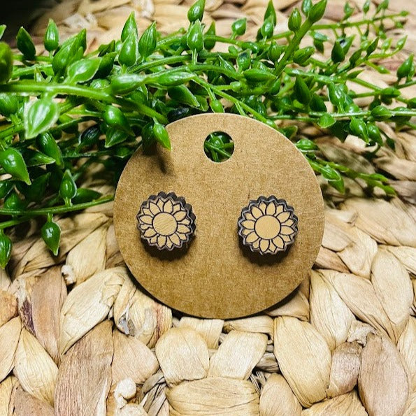 Sunflower Wood Stud Earrings