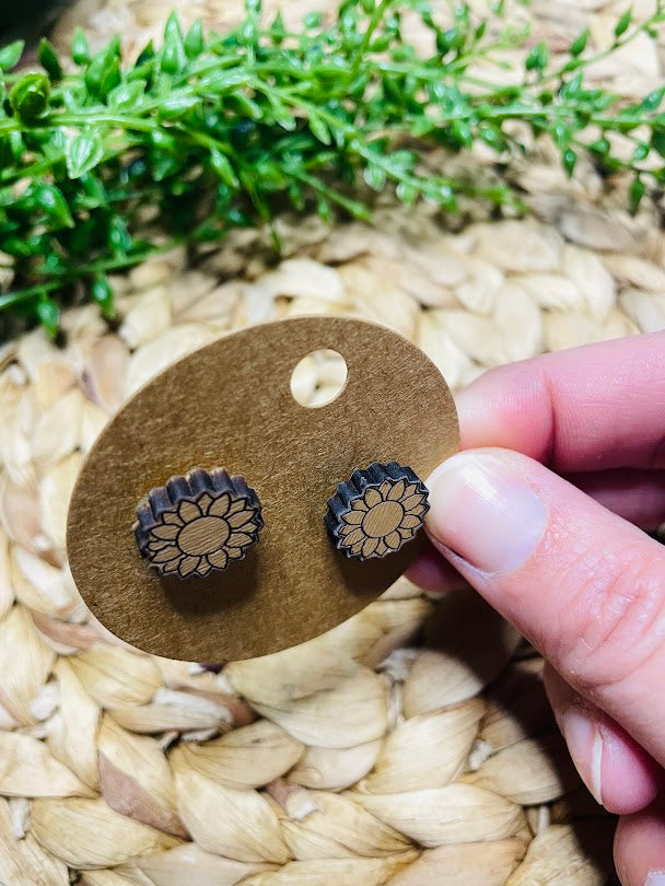 Sunflower Wood Stud Earrings