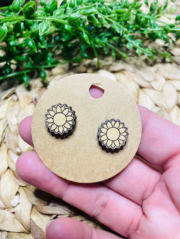 Sunflower Wood Stud Earrings