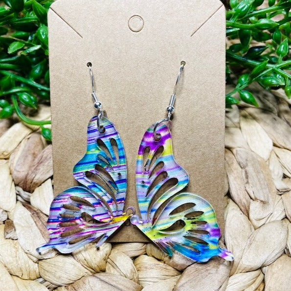 Butterfly Acrylic Rainbow Swirl Earrings