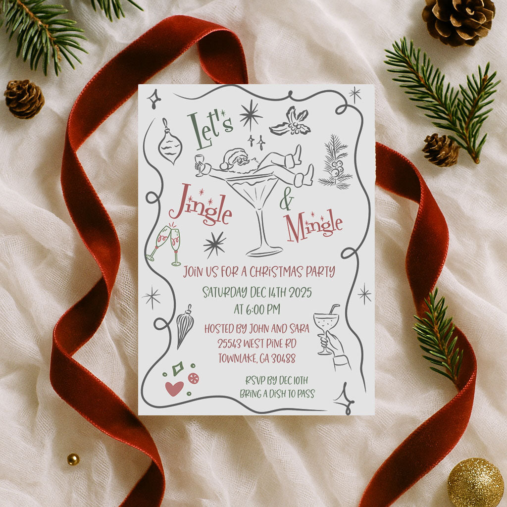Jingle and Mingle Santa Cocktail Party Christmas Invitation