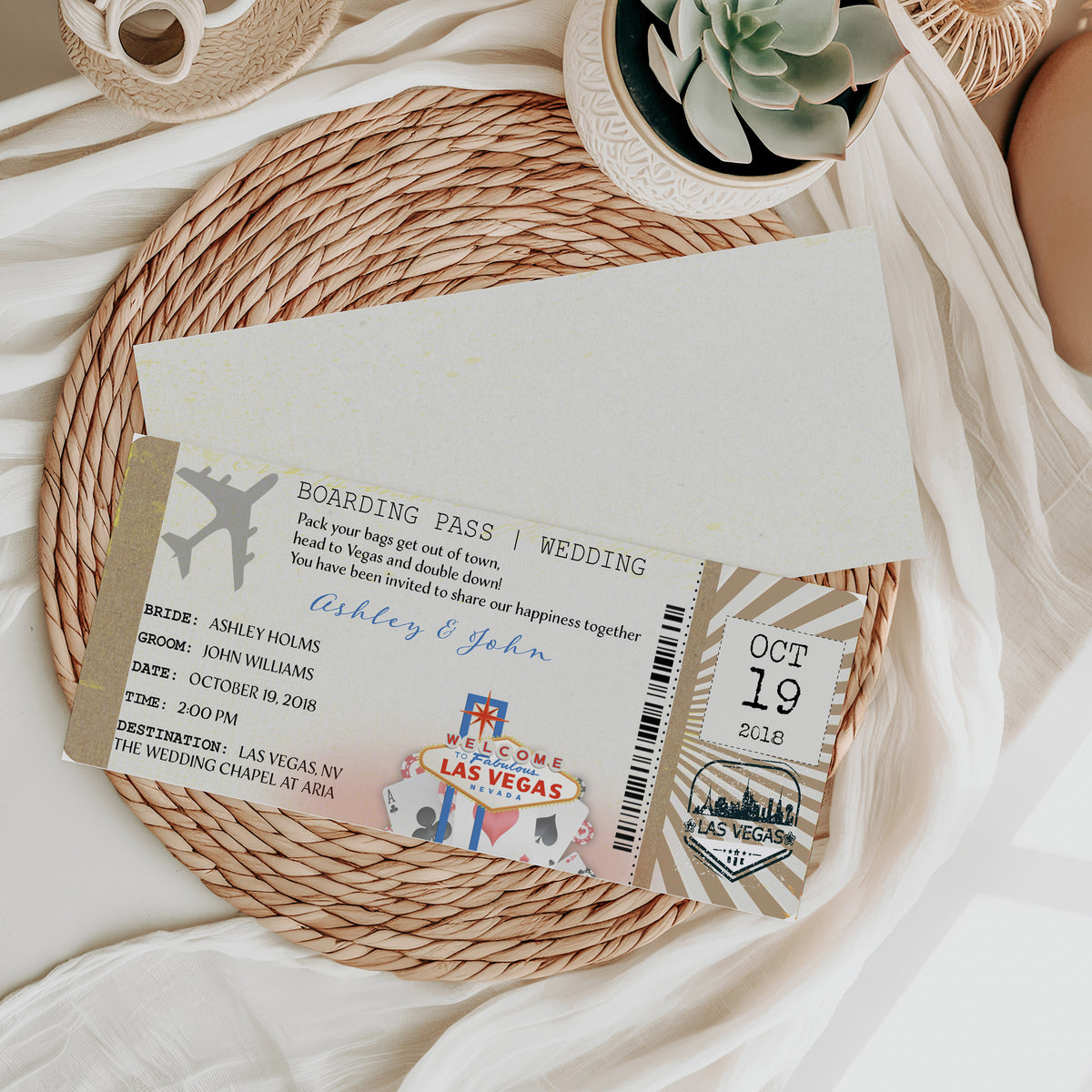 Las Vegas Boarding Pass Ticket Wedding Invitation