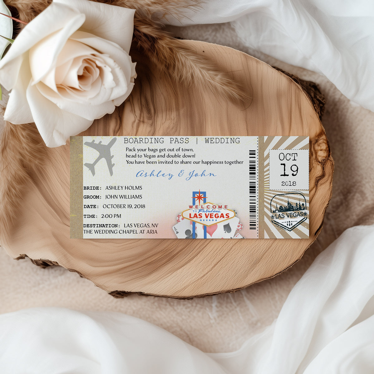 Las Vegas Boarding Pass Ticket Wedding Invitation