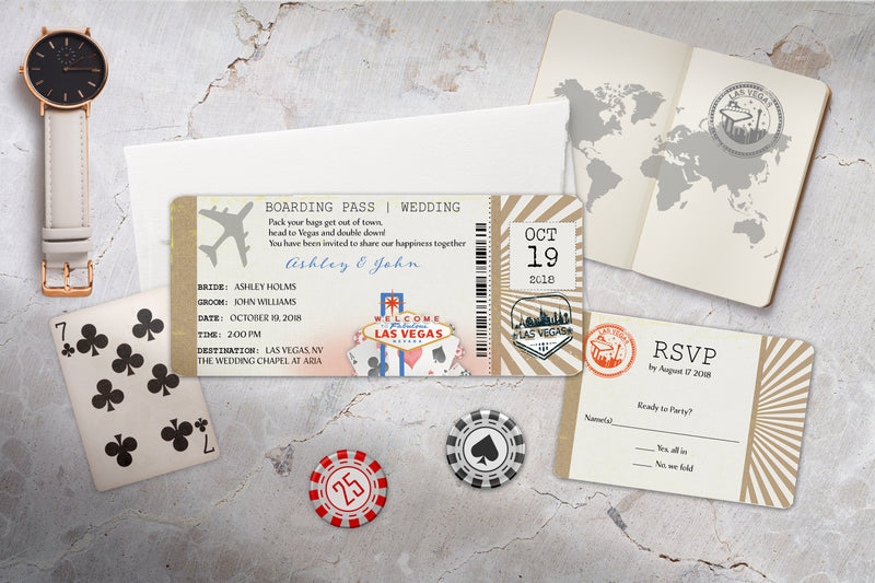 Las Vegas Boarding Pass Ticket Wedding Invitation